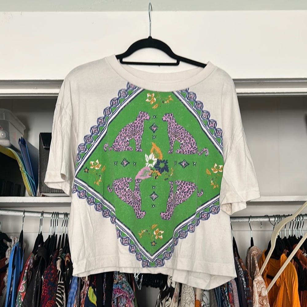 Anthropologie Maeve Bandana Graphic Cropped Tee